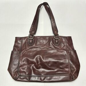 Fossil Brown Leather Tote with Silver Tone Hardware Well Loved